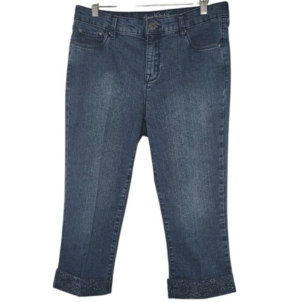 Gloria Vanderbilt Alexandra Blue Embellished‎ Cuff Capris